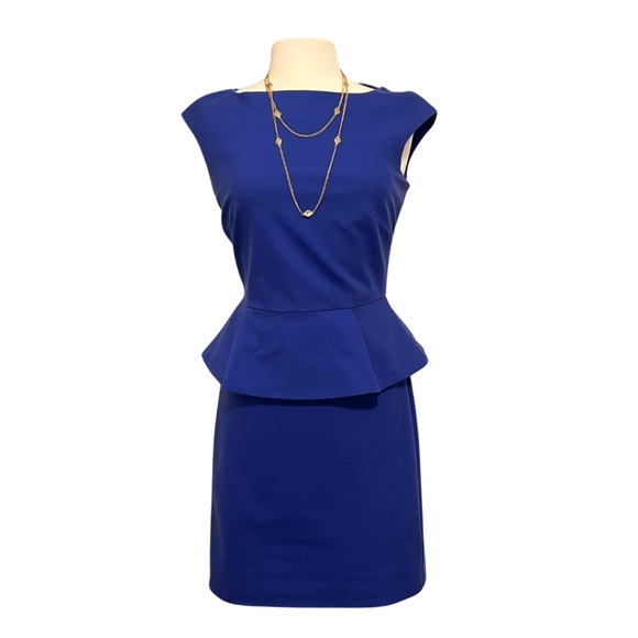 French Connection Sz 8 Royal Blue Sheath Sleeveless Peplum Professional Office - Picture 3 of 12